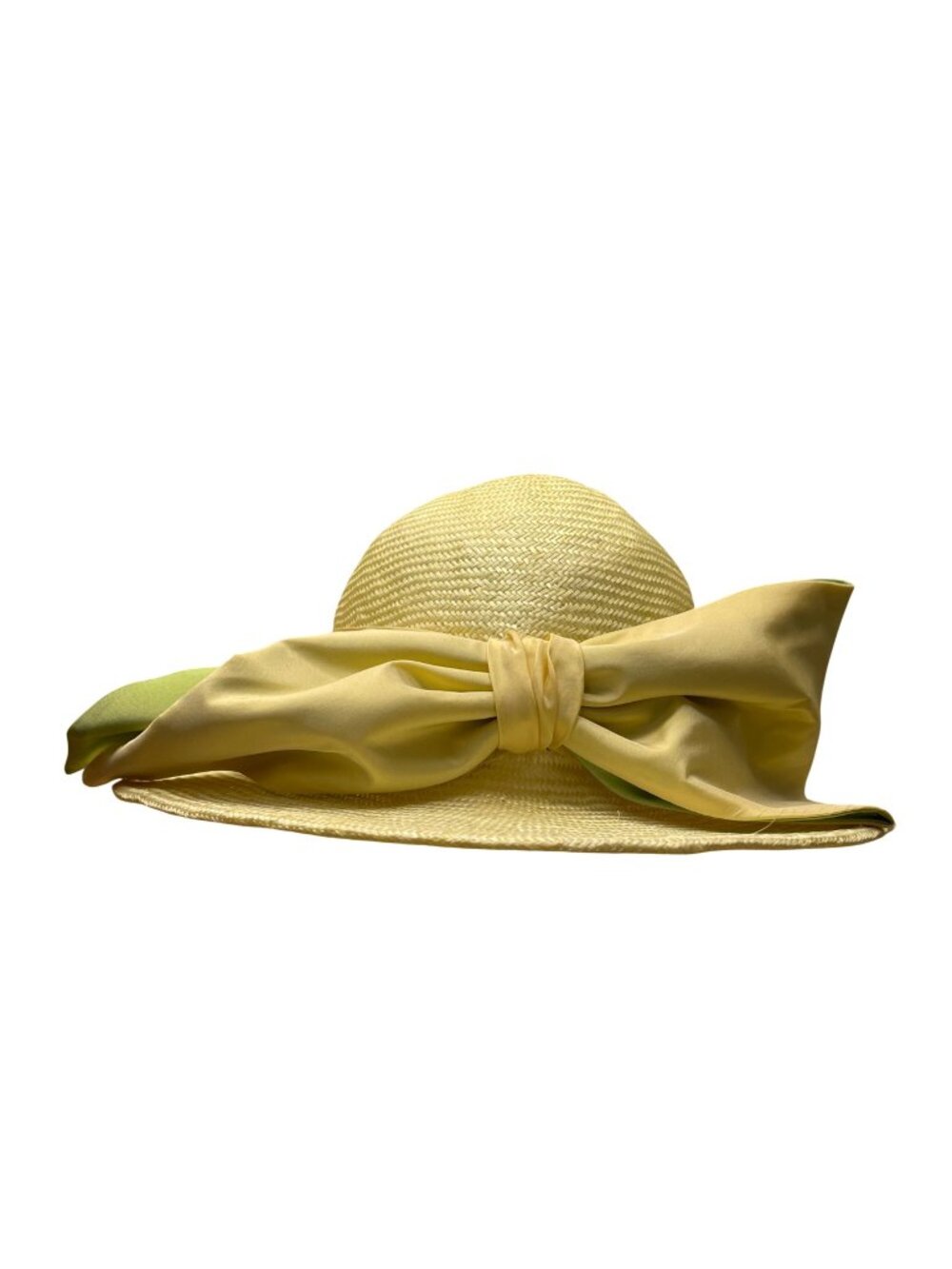 Christine A. Moore Womens Yellow Straw Hat With Satin Ribbon Bow OS